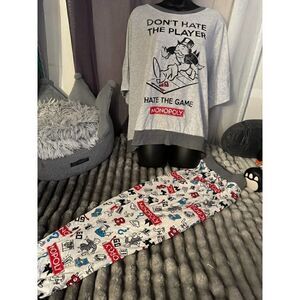 Monopoly novelty game joggers & short sleeve knit pajama pj sleep set